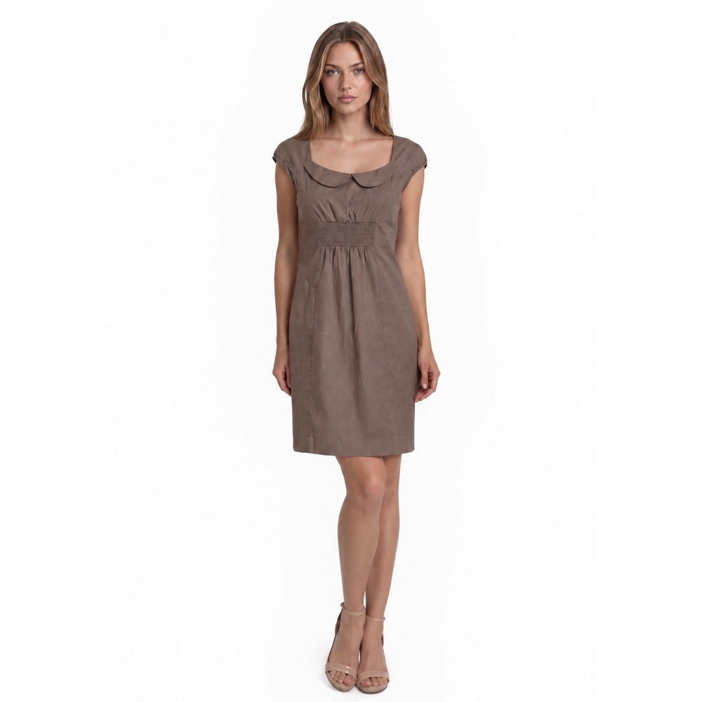 Maeve Anthropologie Dress Women's Size 6 Brown Peter Pan Collar Smocked Mod Twee